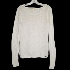 Y2K Hollister Women’s Cream Gold Sweater Sheer Lace Back Medium Indie Sleeze